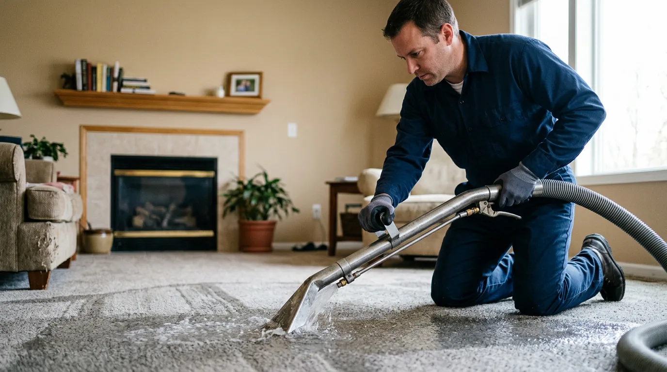 Water damage restoration technician working near Freeport, KS
